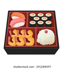 Bento Box Japanese Food Emoji Vector Design. Restaurant Japan Menu Art Illustration. Traditional Asian Product Clipart.