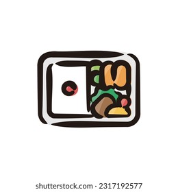 Bento box - Japanese modern culture icon (Hand-drawn line, colored version)