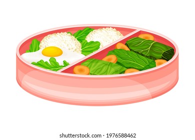 Bento Box as Japanese Single-portion Take-out or Home-packed Meal Vector Illustration
