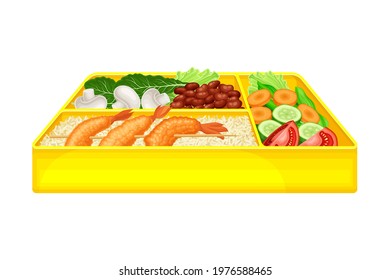 Bento Box as Japanese Single-portion Take-out or Home-packed Meal Vector Illustration