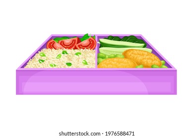 Bento Box as Japanese Single-portion Take-out or Home-packed Meal Vector Illustration