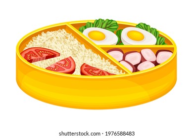 Bento Box as Japanese Single-portion Take-out or Home-packed Meal Vector Illustration