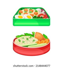 Caja de Bento en japonés con una sola porción de comida o con un vector de comida envasado en casa