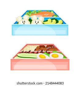Bento Box als japanisches Einfach-Portion-Take-out oder hausgepacktes Meal-Vektorgrafik-Set