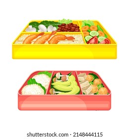 Caja de Bento en japonés con una sola porción de comida o con un vector de comida envasado en casa