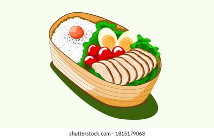 Bento Box Rice With Chicken And Eggs Vector Illustration Cute Anime