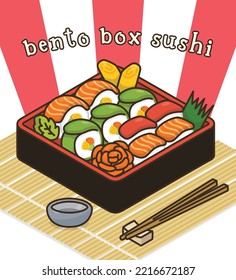 bento box sushi isométrico virtual moderno renderizado 3d 