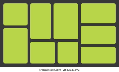Bento box template. Y2K collage grid shapes. Geometry simple modular moodboard frames. UI design elements border. Trendy blocks blank layout. Vector flat illustration.