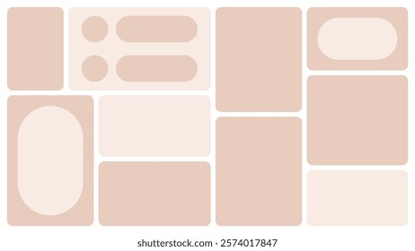 Bento box template. Y2K collage grid shapes. Geometry modular moodboard frames. UI design elements border. Label textboxes composition pack. Trendy blocks blank layout. Vector flat illustration.