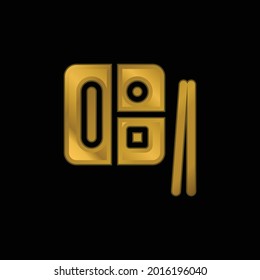 Bento gold plated metalic icon or logo vector