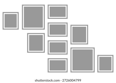 Bento grid abstract layouts with geometric tiles and sharp corners. Modern modular UI design panels. photo frames and digital photo wall template.