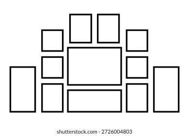Bento grade esquemas abstratos com azulejos geométricos e cantos afiados. Painéis de design de interface de usuário modular modernos. molduras de fotos e modelo de parede de foto digital.