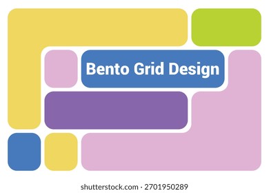 Bento grid design layout with colorful rounded rectangles on a white background, modern ui  element illustration