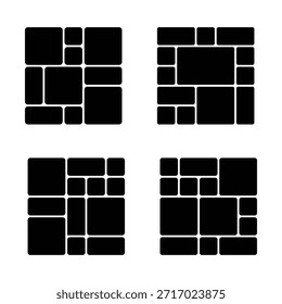 Bento grid cuatro opciones de diseño distintas con esquinas redondeadas, cada una ofreciendo una disposición única de Formas rectangulares y cuadradas. 
