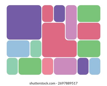 Bento grid layout a collage of colorful rounded rectangles and squares in various sizes and colors, isolated on white background