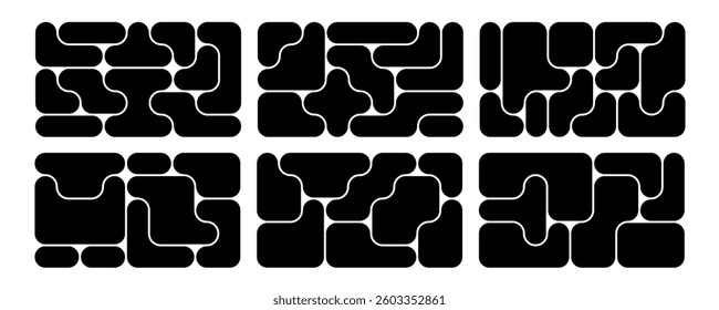 Bento grid layout collection. Black liquid shapes design composition. Geometric collage set for UI template