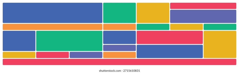 Bento grid organized using RGB color model from digital palette. Red, green, and blue solid modules in balanced layout.
