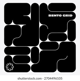 Bento Grid in quadratischer Form. Abstrakter Hintergrund mit flüssigen Blasenformen. Kreatives Metaball-Musterdesign.