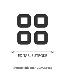Bento like menu pixel perfect linear ui icon. Four squares. Chocolate menu representation. GUI, UX design. Outline isolated user interface element for app and web. Editable stroke. Arial font used
