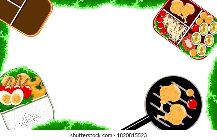 bento lunch box background, pan and chicken fried, vector illustration 