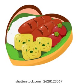 Bento forma el amor con rollo de huevo, tomate y salchicha