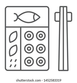 Bento thin line icon, asian and food, japanese lunch box sign, vector graphics, a linear pattern on a white background, eps 10.