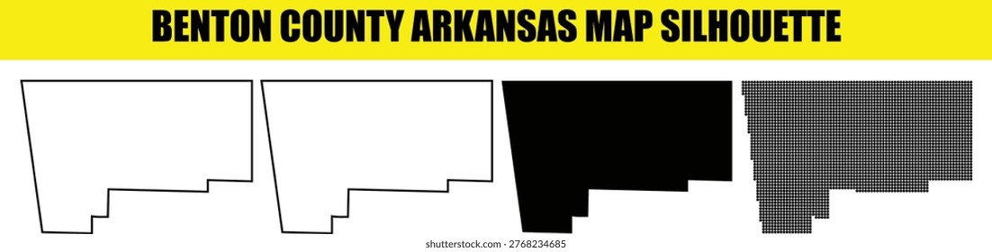 Benton county arkansas map silhouette collection including solid and dotted vector graphics for territorial design.