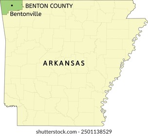 Benton County and city of Bentonville location on Arkansas state map