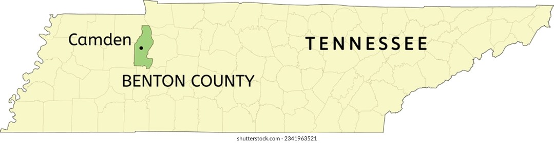 Benton County and city of Camden location on Tennessee state map