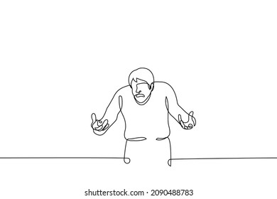 bents  man with open mouth with arms outstretched to sides, emotion of negative shock - one line drawing vector. desperate scream concept, unpleasantly surprised, agony, madness