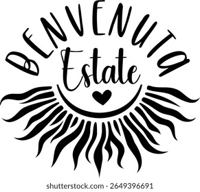Benvenuta Estate Letras vetoriais de verão. Texto italiano: Welcome Summer.