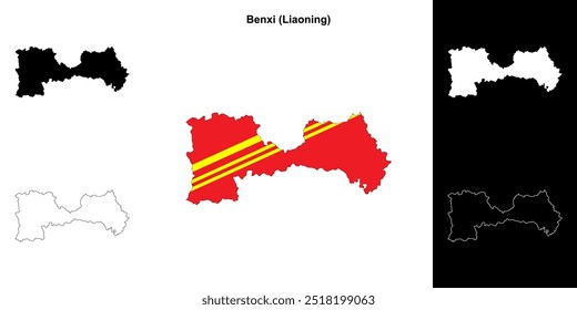 Benxi blank outline map set