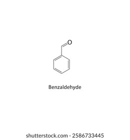 Benzaldehyde skeletal structure.Aldehyde compound schematic illustration. Simple diagram, chemical formula.
