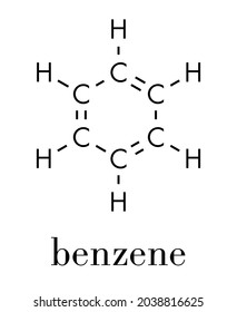 Benzene aromatic hydrocarbon molecule. Important in petrochemistry, component of gasoline. Skeletal formula.