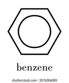 Molécula de hidrocarburos aromáticos de benceno. Importante en petroquímica, componente de gasolina. Fórmula esquelética.