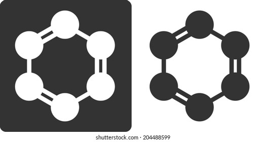 Benzene (C6H6) Aromatic Hydrocarbon Molecule, Flat Icon Style. Carbon Atoms Shown As Circles.