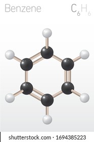 Benzene C6H6 Structural Chemical Formula and Molecule Model. Chemistry Education Vector Illustration