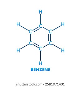 Benzene molecular formula with carbon and hydrogen atoms forming aromatic hydrocarbon