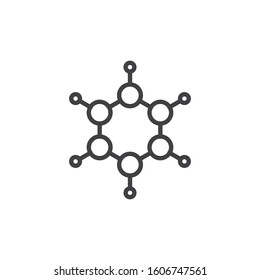 Benzene molecular geometry line icon. linear style sign for mobile concept and web design. C6H6 formula outline vector icon. Symbol, logo illustration. Vector graphics