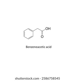 Benzeneacetic acid skeletal structure.Carboxylic Acid compound schematic illustration. Simple diagram, chemical formula.