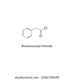 Benzeneacetyl chloride skeletal structure.Acid Chloride compound schematic illustration. Simple diagram, chemical formula.