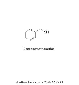Benzenemethanethiol skeletal structure.Thiol compound schematic illustration. Simple diagram, chemical formula.