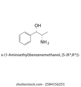 α-(1-Aminoethyl)- benzenemethanol, [S-(R*,R*)]- skeletal structure.Amino alcohol compound schematic illustration. Simple diagram, chemical structure.