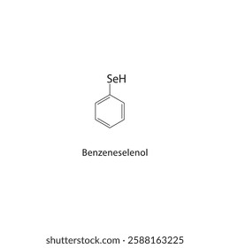 Benzeneselenol skeletal structure.Selenol compound schematic illustration. Simple diagram, chemical formula.