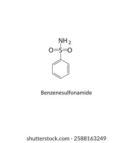 Benzenesulfonamide skeletal structure.Sulfonamide compound schematic illustration. Simple diagram, chemical formula.