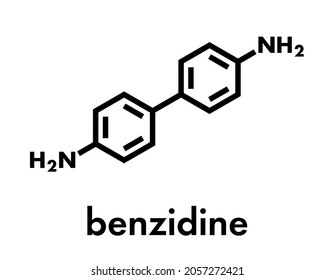 Benzidine (4,4’-diaminobiphenyl) chemical. Highly carcinogenic. Used in production of dyes. Skeletal formula.