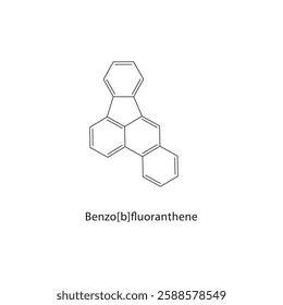 Benzo[b]fluoranthene skeletal structure.Polycyclic Aromatic Hydrocarbon compound schematic illustration. Simple diagram, chemical formula.