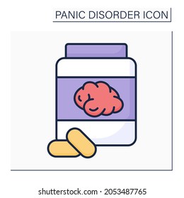 Benzodiazepines color icon.Sedative medication.Slow down the body and brain functions.Panic disorder concept. Isolated vector illustration