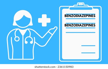 Benzodiazepines. Benzodiazepines pills in RX prescription drug bottle vector illustration 