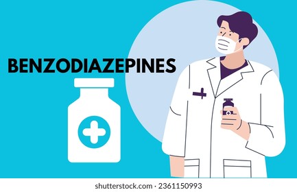 Benzodiazepines. Benzodiazepines pills in RX prescription drug bottle vector illustration 